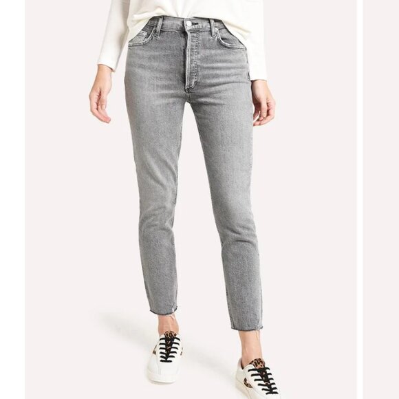 Agolde Nico Hi Rise Slim Fit Jean Grey Button‎ Fly Cutoff Hem 100% Cotton 31 - Picture 2 of 10